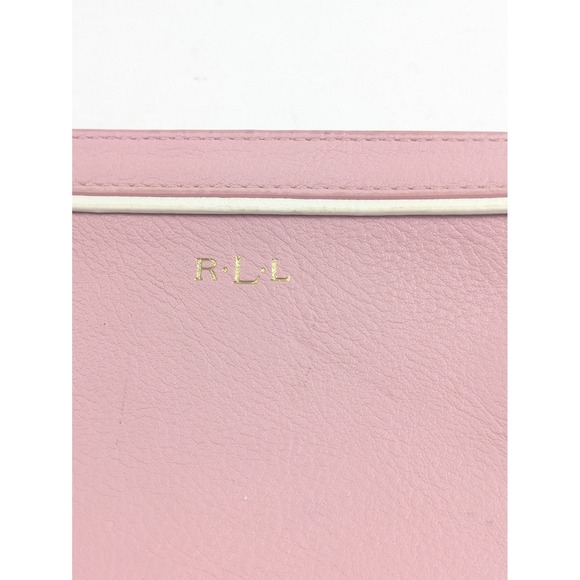 Ralph Lauren Pink Leather Wristlet Clutch Pouch RLL Logo Gold Zip Womens - Picture 6 of 14